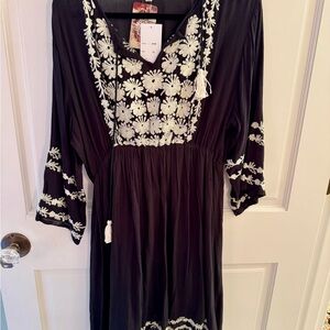 Black Tunic with White Floral Embroidery